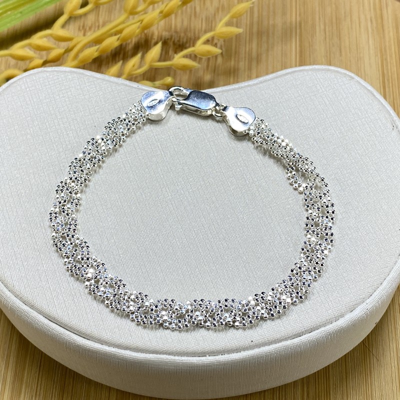 Pulseira Trançada de Bolinhas - Prata 925 - Tam 18,5