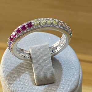 Aliança Cravejada de Zircônias Coloridas - Prata 925