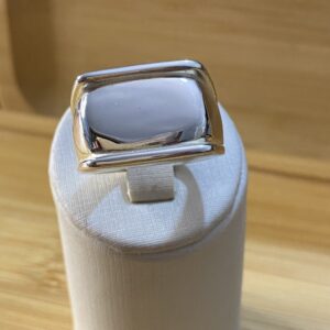 Anel Sinete Retangular com Bordas em Destaque — Prata 925 - Número 19