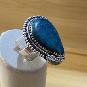 Anel Turquesa Gota com Folhagem Trabalhada — Prata 925 - Tam 17