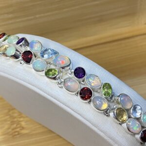 Pulseira Indiana Artesanal com Pedras Naturais e Fecho T - Prata 925