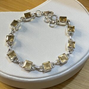 Pulseira de Citrino Quadrado – Prata 925 – 18 cm + extensor