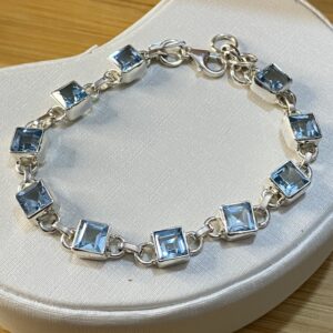 Pulseira de Topázio Azul Quadrado – Prata 925 – 18 cm + extensor