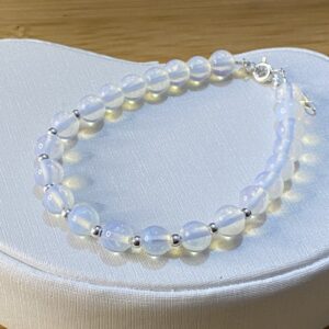 Pulseira de Opala – Esferas com Bolinhas – Prata 925 – 17 cm + extensor