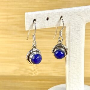 Brinco de Anzol com Lápis-Lázuli - Prata 925 - Pequeno