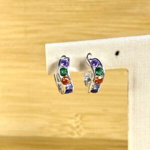 Brinco Ondulado com Zircônias Coloridas - Prata 925 - Click - 1,2cm