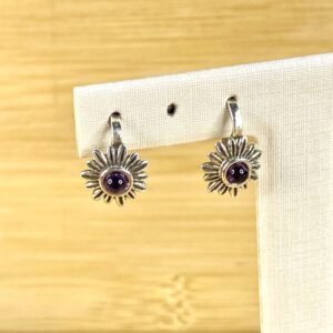 Brinco Mini Flor com Ônix - Prata 925 - Anzol Curto