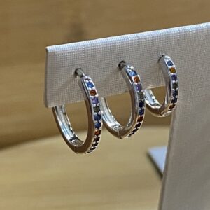 Trio de Brincos Com Zircônias Coloridas - Prata 925