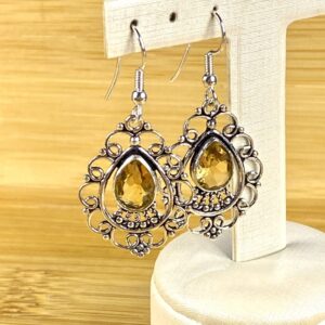 Brinco Anzol Vintage com Citrino — Prata 925 Envelhecida