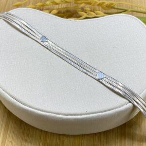 Pulseira 3 fitas com aplique de coração - Prata 925 - Tam 18 cm