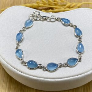 Pulseira em Prata 925 com Gotas de Calcedônia Azul - Tamanho 19 cm