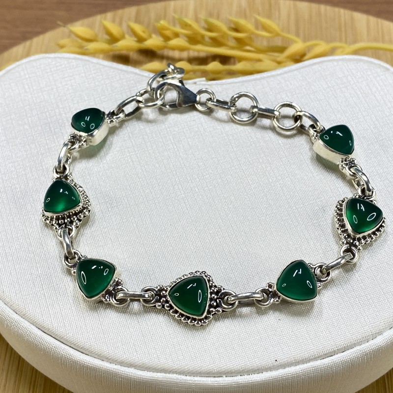 Pulseira Crisopázio em Prata Envelhecida - Tam 17 cm + 3cm de extensor