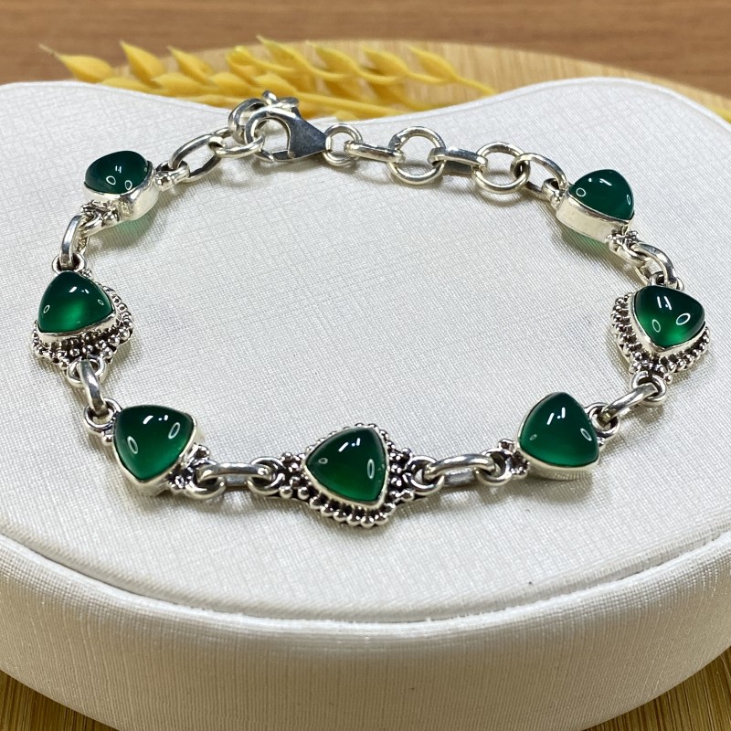 Pulseira Crisopázio em Prata Envelhecida - Tam 17 cm + 3cm de extensor - Imagem 2