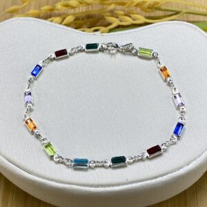 Pulseiras com Zircônias Coloridas - Prata 925 - Tamanho 19cm