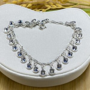 Pulseira com Pingentes de Zircônia Cristal — Prata 925 — Tam 19 cm