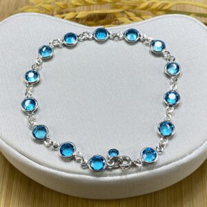 Pulseira com Zircônia Azul Piscina - Prata 925 - Tam 19 cm