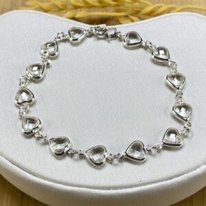 Pulseira de Corações com Zircônia - Prata 925 - Tam 19 cm