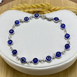 Pulseira com Olho Grego Azul - Prata 925 - Tamanho 21 cm