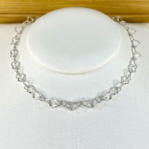 Corrente de Corações Diamantados – Prata 925 – 40 ou 45 cm