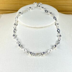 Choker de Bolinhas e Corações Vazados – Prata 925 – 40 cm + extensor