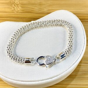 Pulseira Pipocão com Fecho de Coração Cravejado – 19 cm