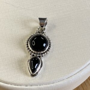 Pingente Duplo de Ônix - Prata 925 - 3cm