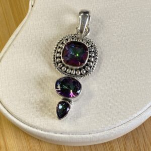 Pingente Triplo de Topázio Místico - Prata 925 - 4cm