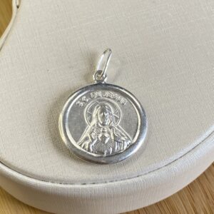 Pingente Medalha Sagrado Coração de Jesus - Prata 925 - 2cm