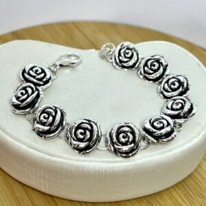 Pulseira com 10 Rosas em Eletroformação – Prata 925 - 18 cm