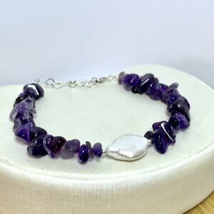 Alternative view of Pulseira Ametista com Pérola Biwa – Prata 925 - 18 cm