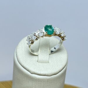 Anel Aparador Cravejado com Zircônia Verde e Cristal - Prata 925