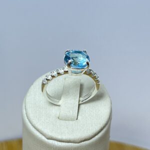 Anel Solitário Topázio Azul - Prata 925