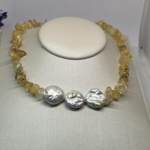 Alternative view of Choker de Citrino com Pérolas Biwa e Prata 925 - 40 cm