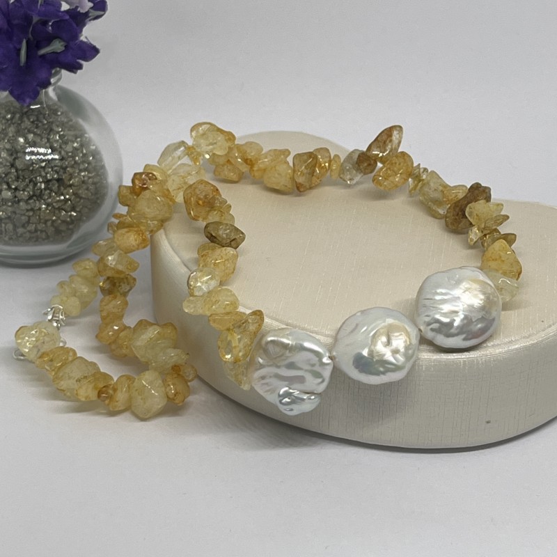 Choker de Citrino com Pérolas Biwa e Prata 925 - 40 cm - Imagem 3