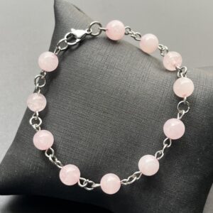 Pulseiras Pedra Natural Quartzo Rosa com Aço Inox -  Tamanho ajustável até 20 cm