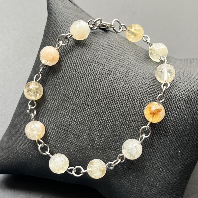 Pulseira Pedra Natural com Aço Inox - Citrino - Ajustável ate 20 cm