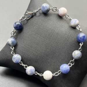 Pulseira Pedra Natural com Aço Inox - Sodalita - Ajustável ate 20 cm