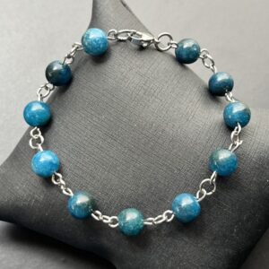 Pulseira Pedra Natural com Aço Inox - Apatita - Ajustável ate 20 cm