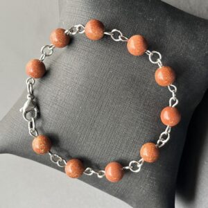 Pulseira Pedra Natural com Aço Inox - Pedra do Sol - Ajustável ate 20 cm