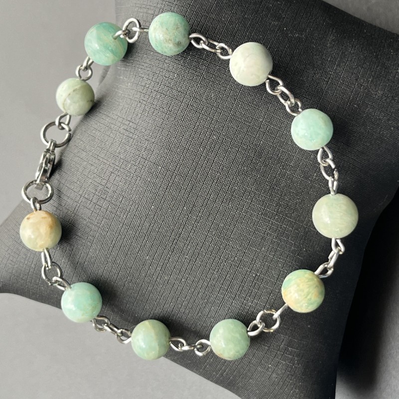 Pulseira Pedra Natural com Aço Inox - Amazonita - Ajustável até 20 cm