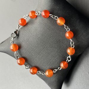 Pulseira Pedra Natural com Aço Inox - Cornalina - Ajustável até 20 cm