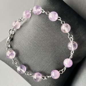 Pulseira Pedra Natural com Aço Inox - Ametista - Ajustável até 20 cm