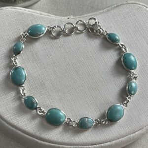 [Prata 925] Pulseira Turquesa pedras em dois tamanhos de pedras - 20 cm