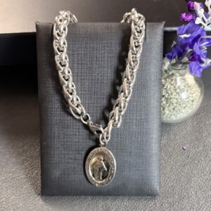 [Aço Inox] Pulseira Trançada com Medalha Nossa Senhora - Tam 20 cm