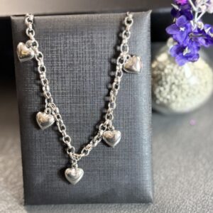 [Aço Inox] Pulseira Elo Portugues com pingentes de Coração - Tam 17cm + extensor