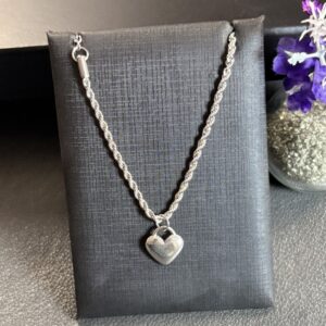 [Aço Inox] Pulseira Cordão Baiano com pingente de Coração - Tam 17cm + extensor