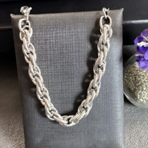 [Aço Inox] Pulseira Elos Trançados e Frisados - Tam 18cm + extensor