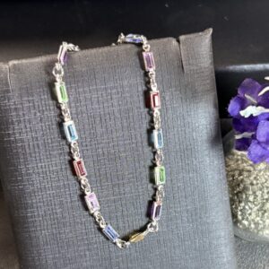 [Aço Inox] Pulseira Tijolinhos de Zircônia - Tam 17 cm + extensor