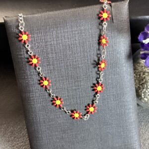 [Aço Inox] Pulseira Florzinhas de Resina - Tam 17 cm + extensor