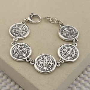 Prata 925 | Pulseira São Bento Dupla Face | Eletroformação | Fecho Lagosta | 17,5 cm